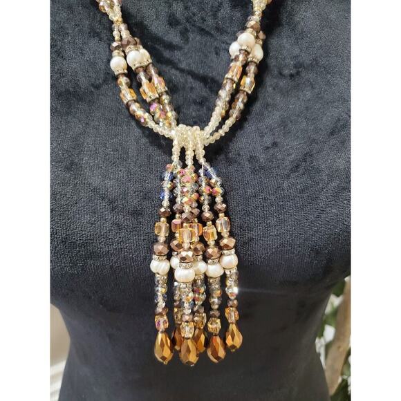 Multicolor Strand Knotted Mixed Beads Fashion Statement Long Necklace - Picture 6 of 7